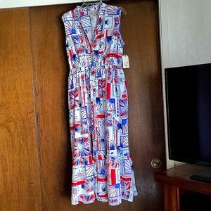 St. John's Bay Red and Blue Patterned Maxi Dress, new